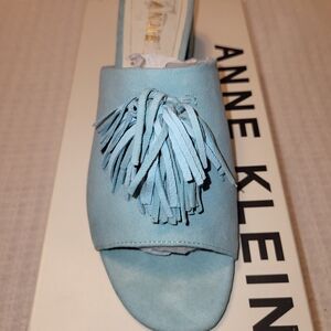 Anne Klein Light Blue Fringe Mules